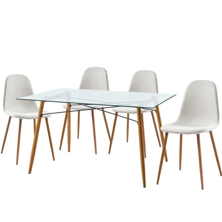Teamson Home Minimalist Glass Top Dining Table with Wood Base, Natural- FINAL SALE