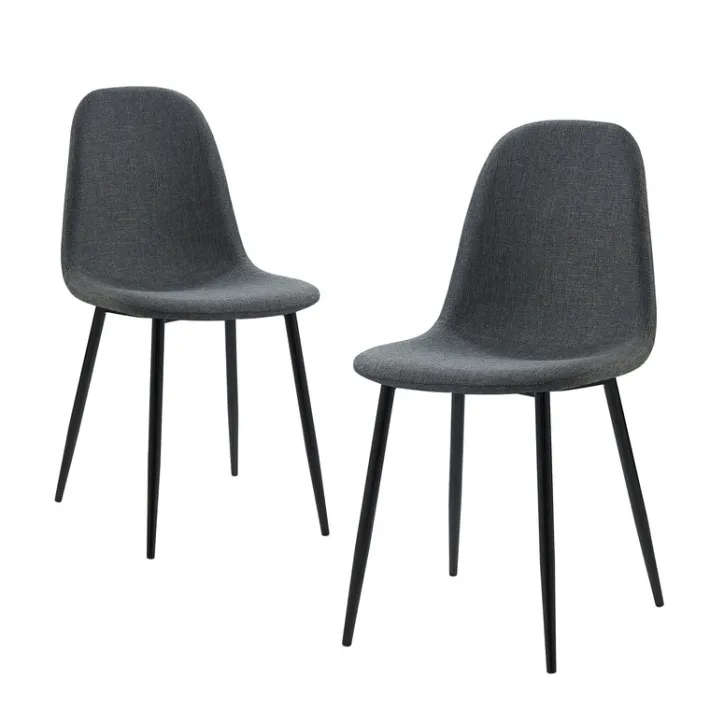 Teamson Home Minimalista Fabric Dining Chair with Black Metal Legs, Set of 2, Black/Gray- FINAL SALE