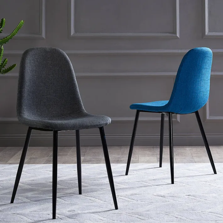 Teamson Home Minimalista Fabric Dining Chair with Black Metal Legs, Set of 2, Black/Gray- FINAL SALE