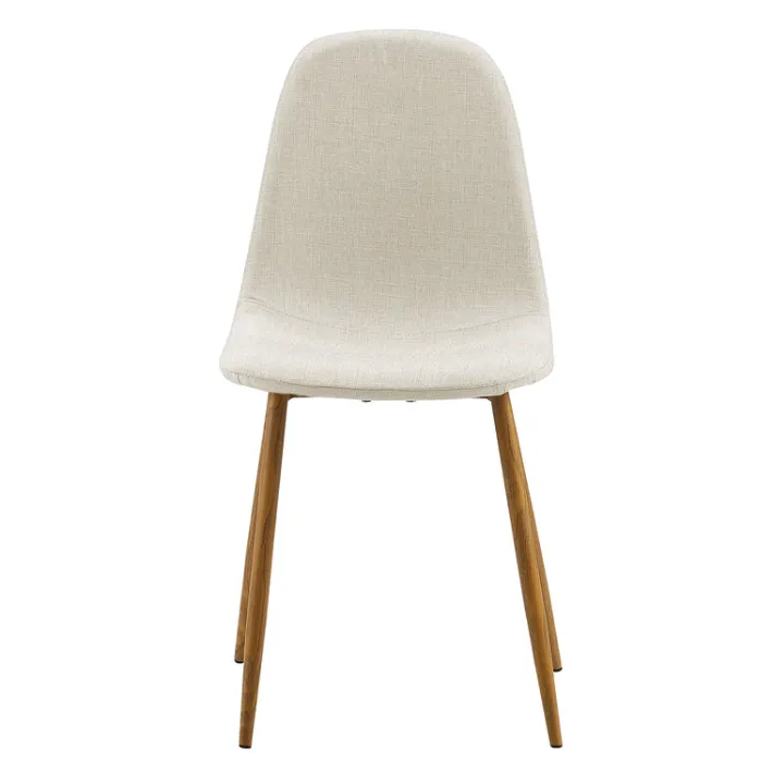 Teamson Home Minimalista Fabric Dining Chair with Wood Grain Metal Legs, Set of 2, White/Natural