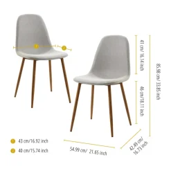 Teamson Home Minimalista Fabric Dining Chair with Wood Grain Metal Legs, Set of 2, Light Gray/Natural- FINAL SALE