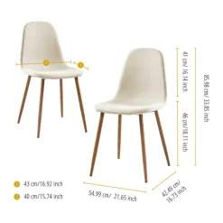 Teamson Home Minimalista Fabric Dining Chair with Wood Grain Metal Legs, Set of 2, White/Natural