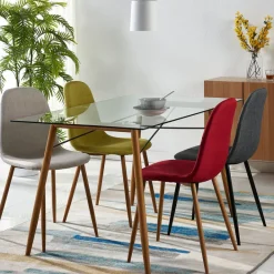 Teamson Home Minimalista Fabric Dining Chair with Wood Grain Metal Legs, Set of 2, White/Natural