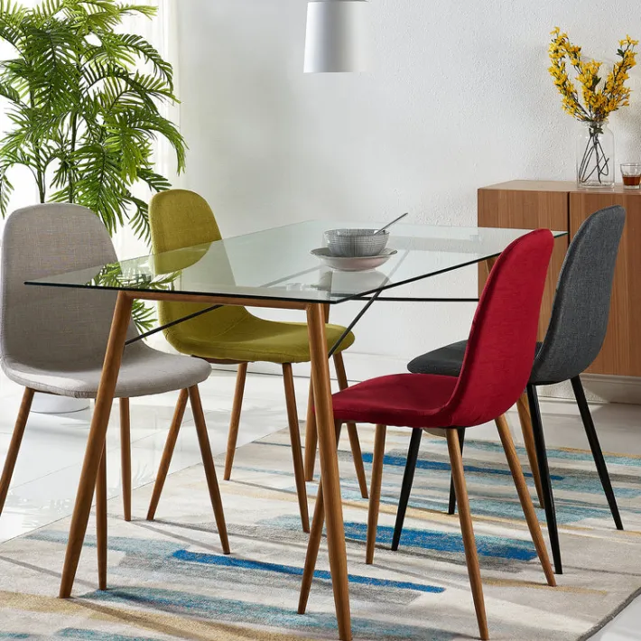 Teamson Home Minimalista Fabric Dining Chair with Wood Grain Metal Legs, Set of 2, White/Natural