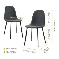 Teamson Home Minimalista Fabric Dining Chair with Black Metal Legs, Set of 2, Black/Gray- FINAL SALE