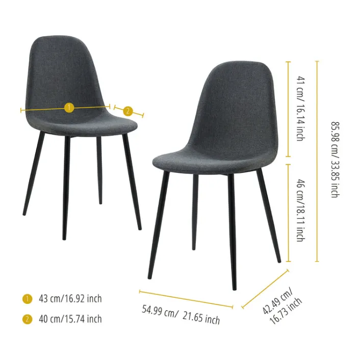Teamson Home Minimalista Fabric Dining Chair with Black Metal Legs, Set of 2, Black/Gray- FINAL SALE