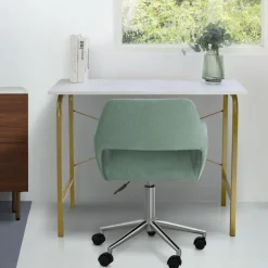 Teamson Home Modern Fabric Office Chair with Adjustable Ergonomic Seat, Swivel Base, and Wheels, Mint/Chrome- FINAL SALE