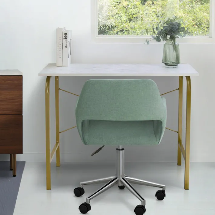 Teamson Home Modern Fabric Office Chair with Adjustable Ergonomic Seat, Swivel Base, and Wheels, Mint/Chrome- FINAL SALE