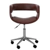 Teamson Home Modern PU Leather Office Chair with Adjustable Ergonomic Seat, Swivel Base, Brown/Chrome -FINAL SALE