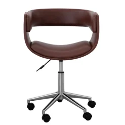 Teamson Home Modern PU Leather Office Chair with Adjustable Ergonomic Seat, Swivel Base, Brown/Chrome -FINAL SALE