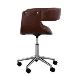 Teamson Home Modern PU Leather Office Chair with Adjustable Ergonomic Seat, Swivel Base, Brown/Chrome -FINAL SALE