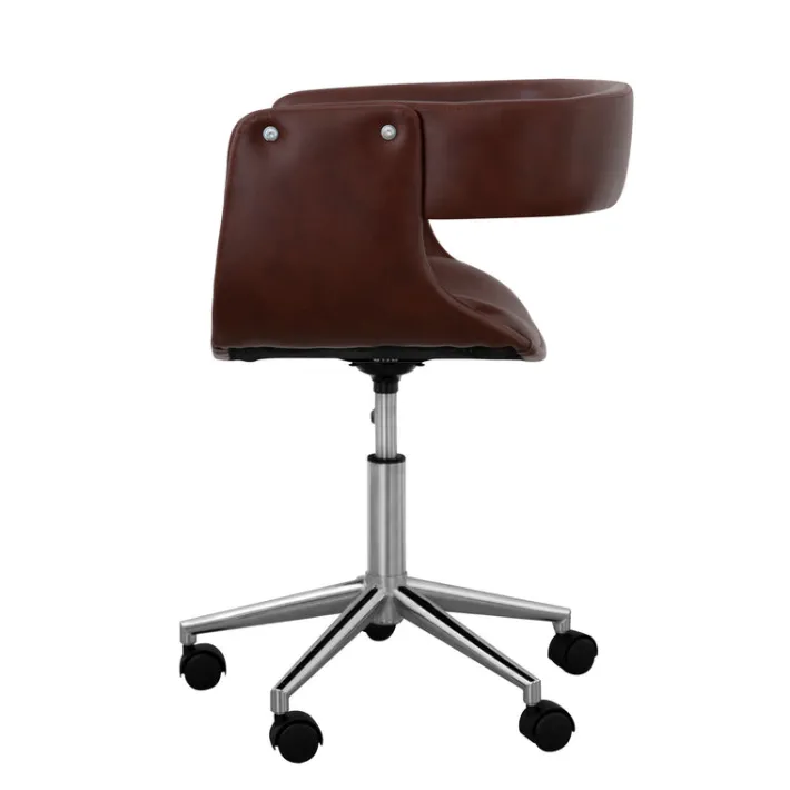 Teamson Home Modern PU Leather Office Chair with Adjustable Ergonomic Seat, Swivel Base, Brown/Chrome -FINAL SALE