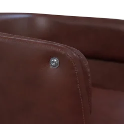Teamson Home Modern PU Leather Office Chair with Adjustable Ergonomic Seat, Swivel Base, Brown/Chrome -FINAL SALE