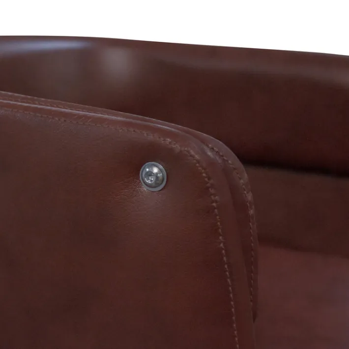 Teamson Home Modern PU Leather Office Chair with Adjustable Ergonomic Seat, Swivel Base, Brown/Chrome -FINAL SALE