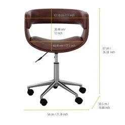 Teamson Home Modern PU Leather Office Chair with Adjustable Ergonomic Seat, Swivel Base, Brown/Chrome -FINAL SALE