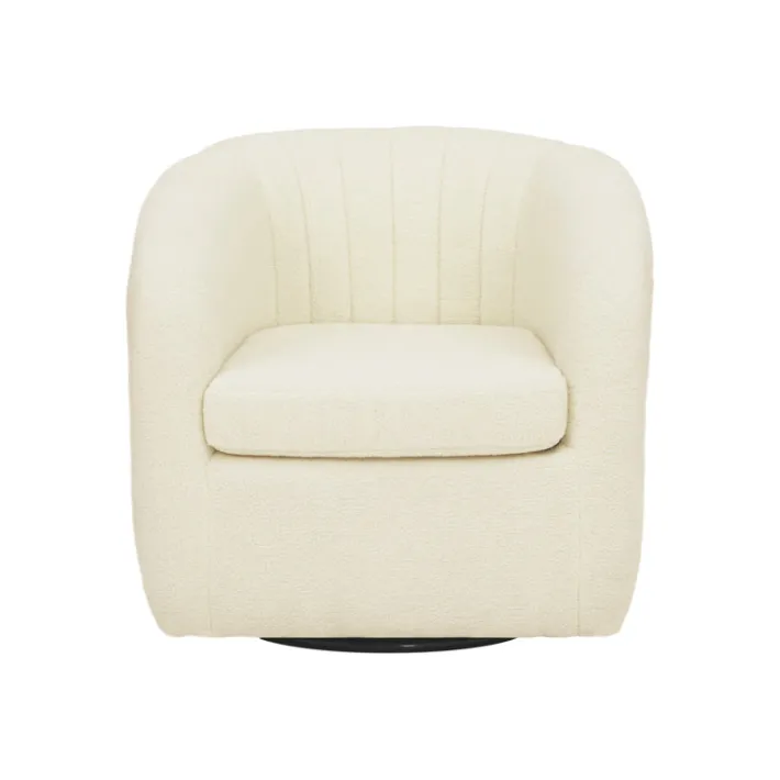 Teamson Home Monroe Faux Shearing Swivel Tub Chair with Channel Tufting, Ivory -FINAL SALE