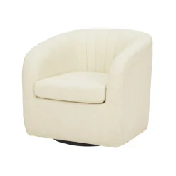 Teamson Home Monroe Faux Shearing Swivel Tub Chair with Channel Tufting, Ivory -FINAL SALE