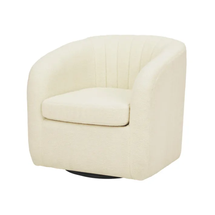 Teamson Home Monroe Faux Shearing Swivel Tub Chair with Channel Tufting, Ivory -FINAL SALE