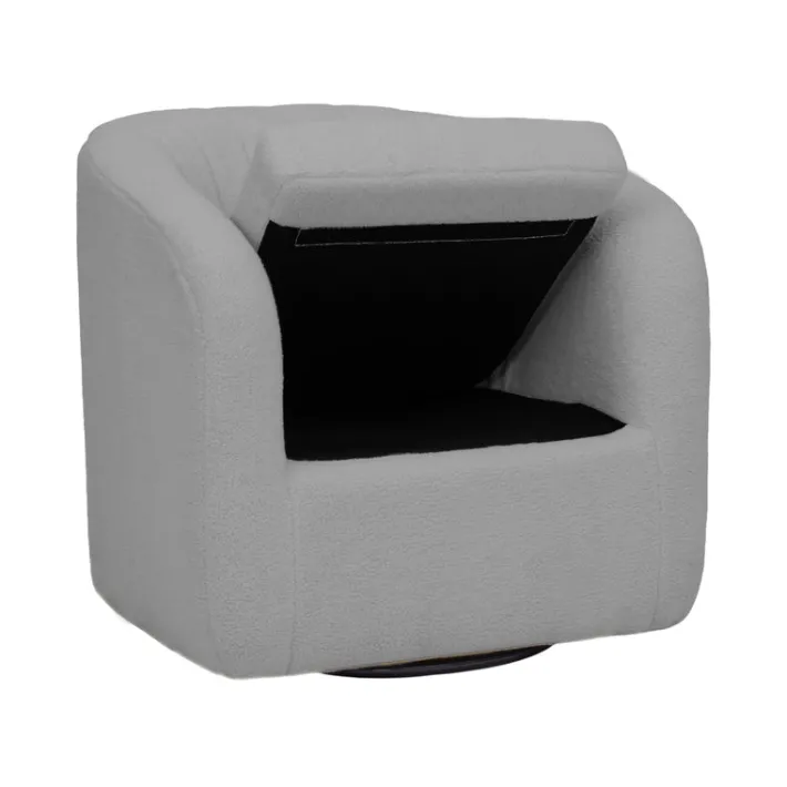 Teamson Home Monroe Faux Shearing Swivel Tub Chair with Channel Tufting, Gray