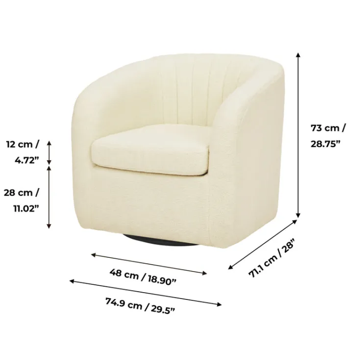 Teamson Home Monroe Faux Shearing Swivel Tub Chair with Channel Tufting, Ivory -FINAL SALE
