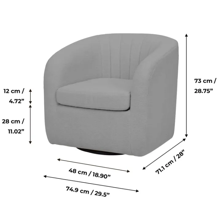 Teamson Home Monroe Faux Shearing Swivel Tub Chair with Channel Tufting, Gray