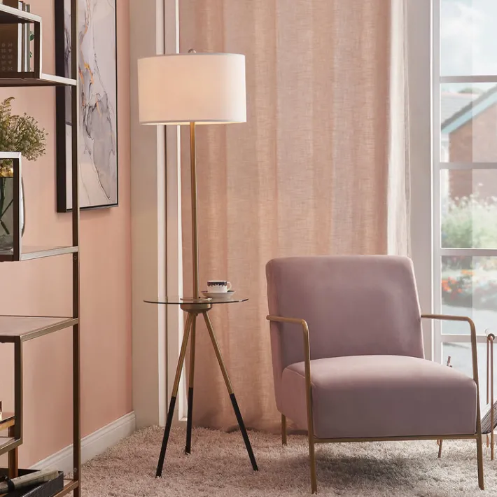 Teamson Home Myra Floor Lamp with Glass Table and Built-In USB Port, Gold/Black- FINAL SALE