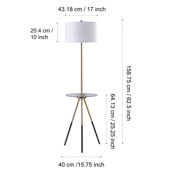 Teamson Home Myra Floor Lamp with Glass Table and Built-In USB Port, Gold/Black- FINAL SALE