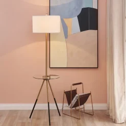 Teamson Home Myra Floor Lamp with Glass Table and Built-In USB Port, Gold/Black- FINAL SALE