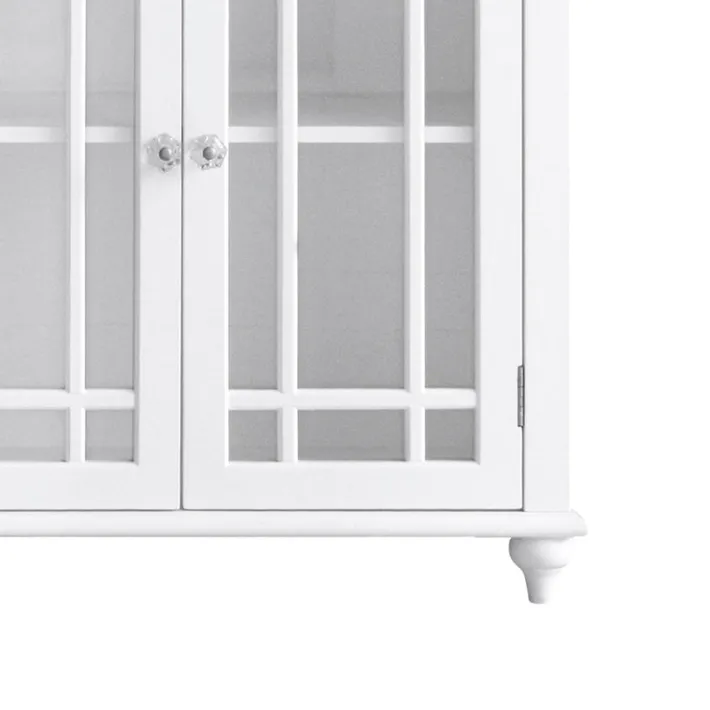 Teamson Home Neal Freestanding Two-Door Floor Cabinet with Glass Panels and Open Shelf, White- FINAL SALE