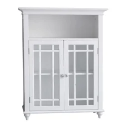 Teamson Home Neal Freestanding Two-Door Floor Cabinet with Glass Panels and Open Shelf, White- FINAL SALE