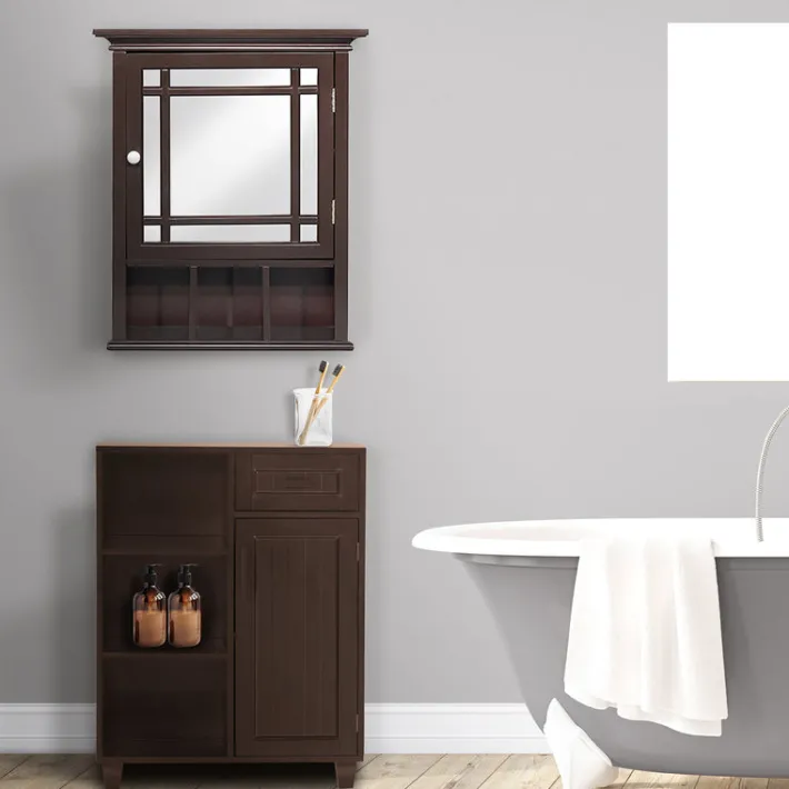 Teamson Home Neal Removable Medicine Cabinet with Mirrored Door and Open Shelf, Espresso
