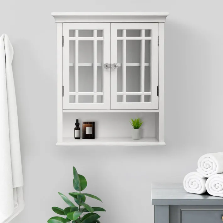 Teamson Home Neal Removable Two-Door Wall Cabinet with Open Shelf, White