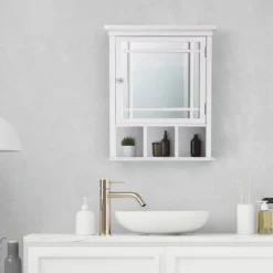 Teamson Home Neal Removable Medicine Cabinet with Mirrored Door and Open Shelf, White