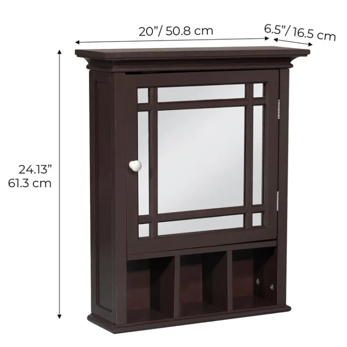 Teamson Home Neal Removable Medicine Cabinet with Mirrored Door and Open Shelf, Espresso