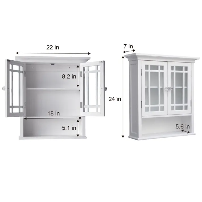 Teamson Home Neal Removable Two-Door Wall Cabinet with Open Shelf, White