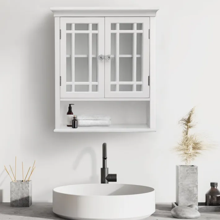 Teamson Home Neal Removable Two-Door Wall Cabinet with Open Shelf, White