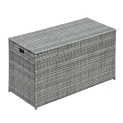 Teamson Home Outdoor 154-Gallon PE Rattan Deck Box for Cushions or Pool Accessory Storage, Gray