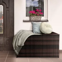 Teamson Home Outdoor 154-Gallon PE Rattan Deck Box for Cushions or Pool Accessory Storage, Brown- FINAL SALE