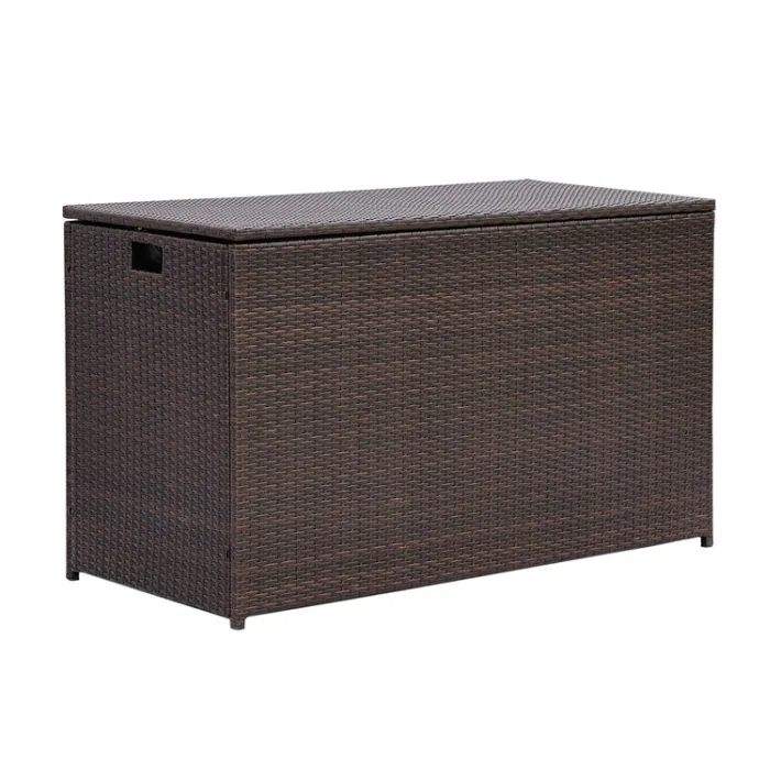 Teamson Home Outdoor 154-Gallon PE Rattan Deck Box for Cushions or Pool Accessory Storage, Brown- FINAL SALE