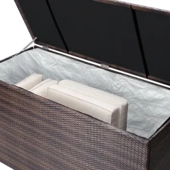 Teamson Home Outdoor 154-Gallon PE Rattan Deck Box for Cushions or Pool Accessory Storage, Brown- FINAL SALE