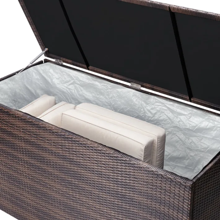 Teamson Home Outdoor 154-Gallon PE Rattan Deck Box for Cushions or Pool Accessory Storage, Brown- FINAL SALE
