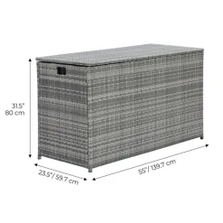 Teamson Home Outdoor 154-Gallon PE Rattan Deck Box for Cushions or Pool Accessory Storage, Gray