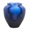 Teamson Home Outdoor Glazed Pot Fountain with LED Lights, Blue