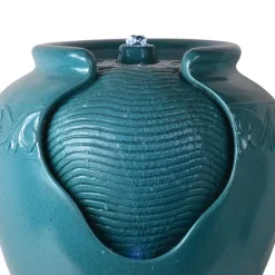 Teamson Home Outdoor Glazed Pot Floor Fountain with LED Light, Teal
