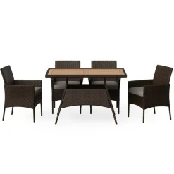Teamson Home Outdoor 5-Piece PE Rattan and Acacia Wood Patio Dining Set with Four Chairs and Table, Brown