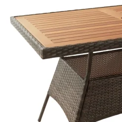 Teamson Home Outdoor 5-Piece PE Rattan and Acacia Wood Patio Dining Set with Four Chairs and Table, Brown