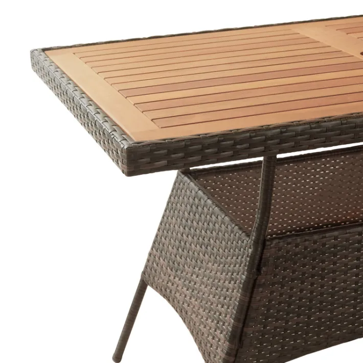 Teamson Home Outdoor 5-Piece PE Rattan and Acacia Wood Patio Dining Set with Four Chairs and Table, Brown