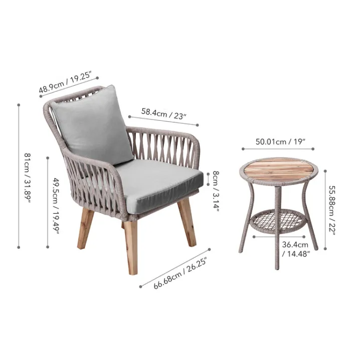 Teamson Home Outdoor 3-Piece Rope & Acacia Wood Patio Set- FINAL SALE