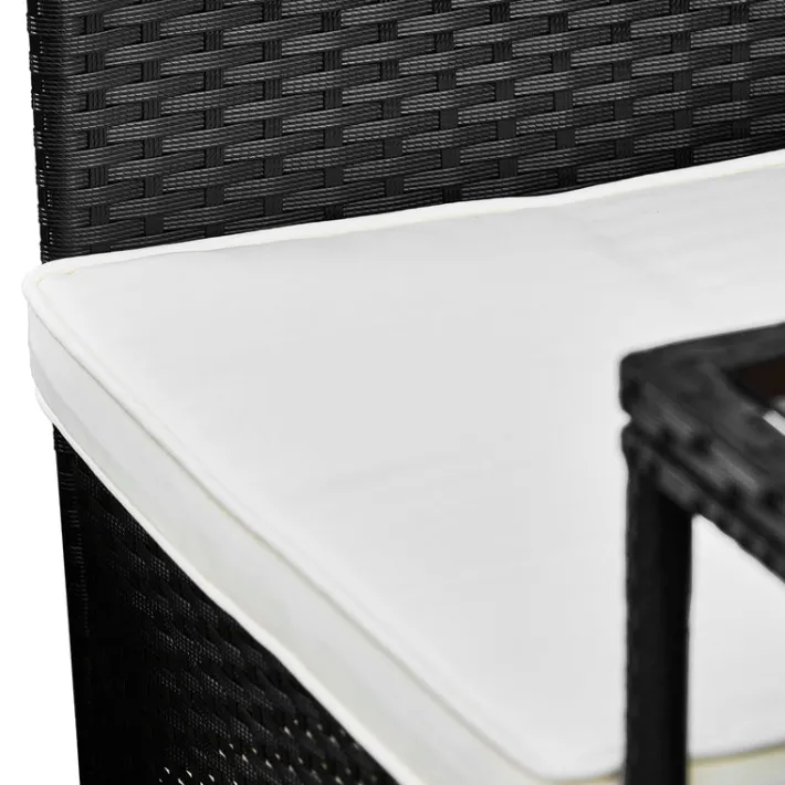 Teamson Home Outdoor Wicker Loveseat Bench with Table and Cushions, Black