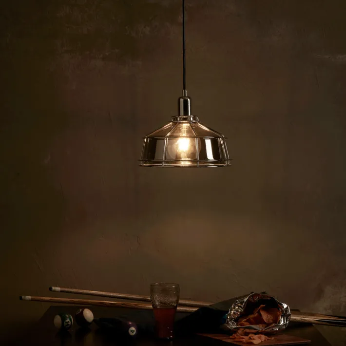 Teamson Home Presenza Metal Mini Pendant Lamp with Cage, Chrome -FINAL SALE